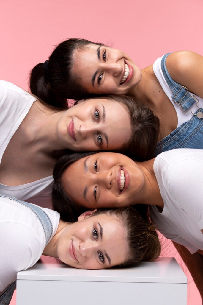 portrait young teenage girls posing together